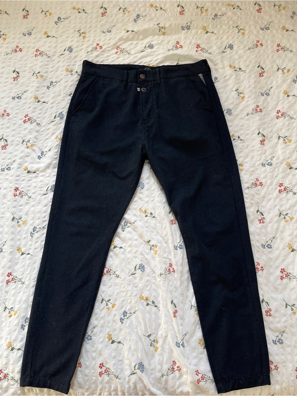 Le Temps Des Cerises Men's Dark Navy Textured Chinos
